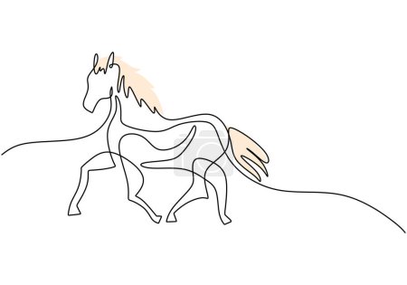 Illustration for Horse running in continuous line art drawing. One single contour draw animal. Vector illustration isolated. Minimalist design handdrawn. - Royalty Free Image