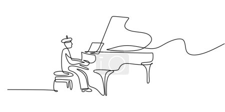 Téléchargez les illustrations : Musicien jouant du piano. Un vecteur de dessin linéaire. concept compositeur interprète concert. - en licence libre de droit