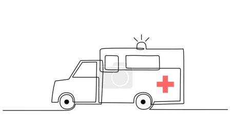 Ilustración de Dibujo continuo de línea. Ilustración vectorial dibujada a mano de los servicios de ambulancia rápida para el cuidado y la seguridad del paciente. Respuesta de emergencia. - Imagen libre de derechos