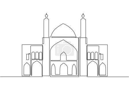 Illustration for Big mosque in continuous one line art drawing. Religion building vector illustration editable stroke. - Royalty Free Image
