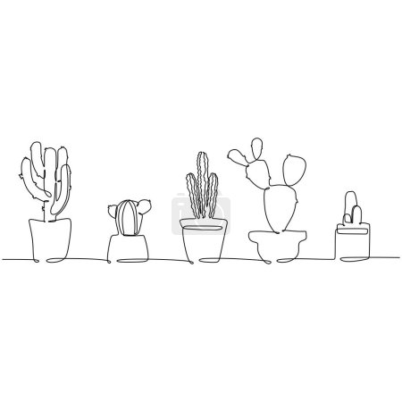 Téléchargez les illustrations : Cactus simple dessin d'une ligne. Art de la ligne fixe continue. Illustration vectorielle isolée. Design minimaliste dessiné à la main. - en licence libre de droit
