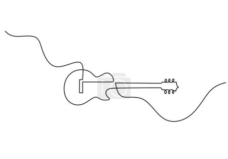 Ilustración de Dibujo de una línea de diseño de guitarra clásica. Instrumento de música jazz clásico. Ilustración vectorial estilo de contorno continuo simple. - Imagen libre de derechos