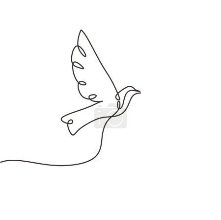 Téléchargez les illustrations : Pigeon dessin d'art en ligne continue. Tourterelle volant avec des ailes. Illustration vectorielle isolée. Design minimaliste dessiné à la main. - en licence libre de droit