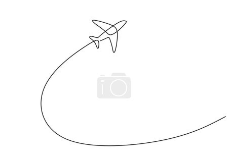 Téléchargez les illustrations : Avion en dessin continu d'une ligne. Illustration vectorielle isolée. Design minimaliste dessiné à la main. - en licence libre de droit