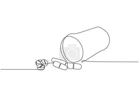 Illustration for Pills medicine one continuous line drawing. Vector illustration isolated. Minimalist design handdrawn. - Royalty Free Image