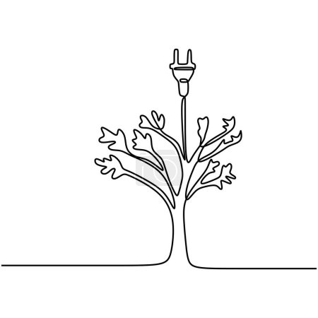 Illustration for Plant with electric plug in continuous one line art drawing - Royalty Free Image