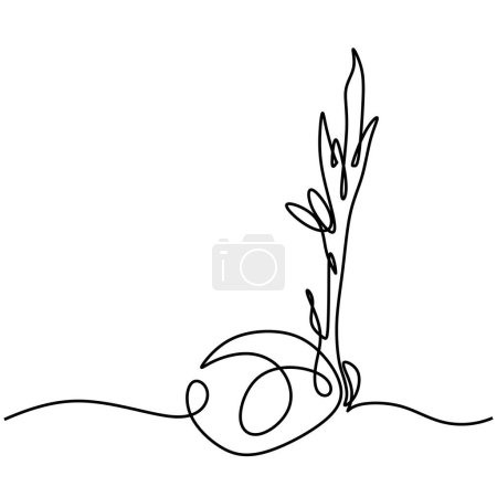 Junge Kokosnussbäume durchgehende Linienzeichnung. Kokosnussknospen pflanzen. Vektor-Illustration isoliert. Minimalistisches Design von Hand gezeichnet.