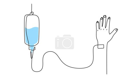 Illustration for Infusion one line drawing. Medical saline drip vector illustration - Royalty Free Image