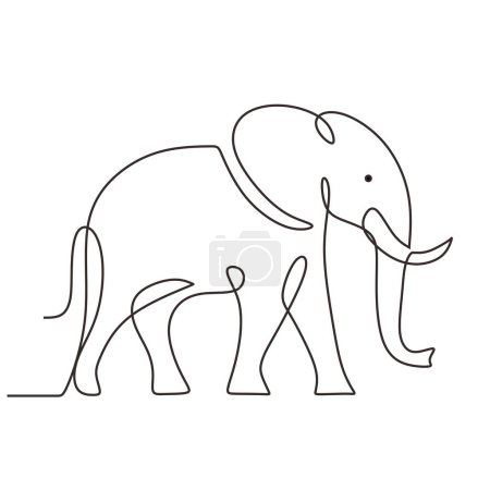 Illustration for One line drawing of elephant animal. Wild object of zoo sketch. Vector illustration isolated. Minimalist design handdrawn. - Royalty Free Image