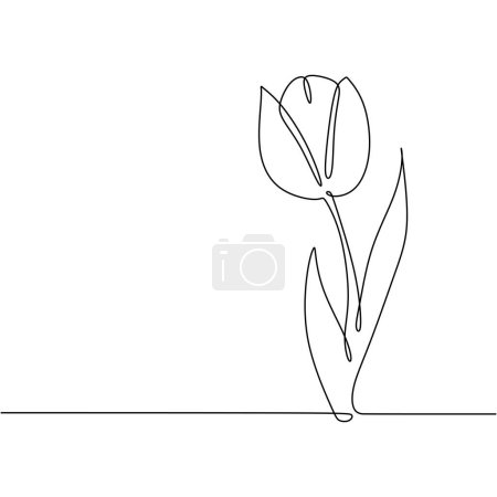 Téléchargez les illustrations : Fleur de tulipe en dessin continu à une ligne. Schéma des plantes art. Illustration vectorielle isolée. Design minimaliste dessiné à la main. - en licence libre de droit
