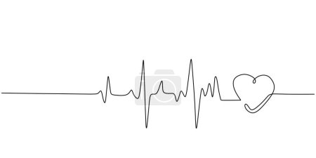 Téléchargez les illustrations : Pouls cardiaque Dessin continu d'une ligne. Cardiogramme cardiaque concept de soins de santé. Illustration vectorielle contour croquis unique. - en licence libre de droit