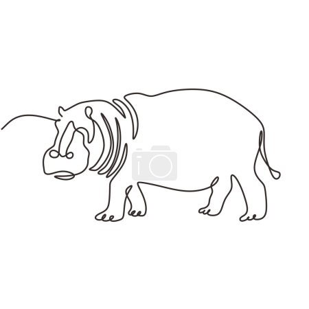 Ilustración de Hippopotamus in Continuous single line art drawing. Vida silvestre animal hipopótamo. Ilustración vectorial aislada. Diseño minimalista a mano. - Imagen libre de derechos