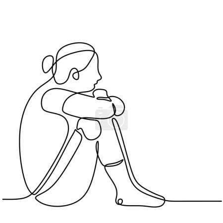 Illustration for Sad and stress woman sitting one line illustration. continuous line drawing of depressed man sitting on chair. - Royalty Free Image