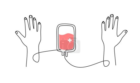 Illustration for Empower Blood Donation. Abstract Line Art Hand Symbol, Vector Logo for Health, Love, and Volunteer Support on Blood Donor Day - Royalty Free Image