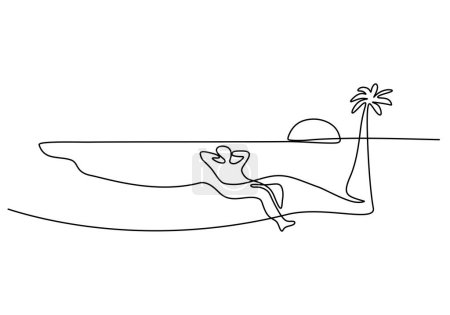 Illustration for Holiday one line drawing. People feels happy in the beach. Relax and fresh feeling. - Royalty Free Image