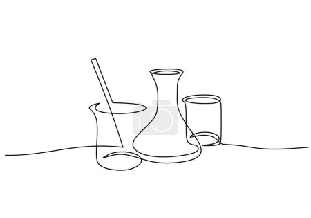 Téléchargez les illustrations : Une seule ligne dessinant fiole de recherche chimique. Matériel de laboratoire concept d'éducation. - en licence libre de droit