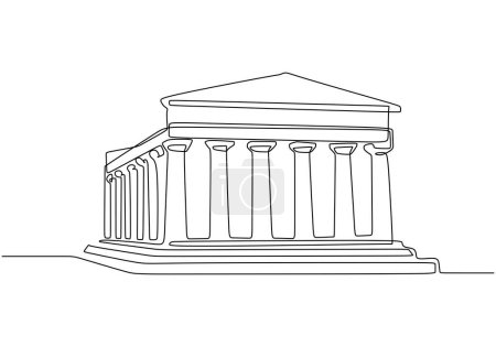 Illustration for Parthenon Greece traditional house in continuous one line art drawing. Traditional building vector illustration editable stroke. - Royalty Free Image