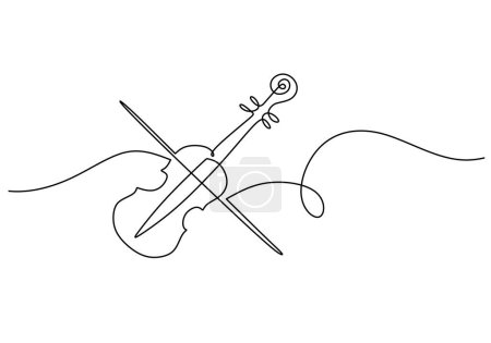 Illustration for Violin one line art drawing. Music instrument object vector illustration. Hand drawn sketch continuous single outline. Classical string viola for melody playing. - Royalty Free Image