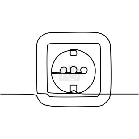 Toma de corriente en continuo dibujo de una línea de arte. Ilustración vectorial minimalista objeto eléctrico. Carrera editable contorno único.
