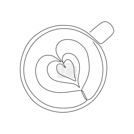 Illustration for Cup of coffee with heart. Continuous one line drawing. Cappuccino latte art. Vector illustration isolated. Minimalist design handdrawn. - Royalty Free Image