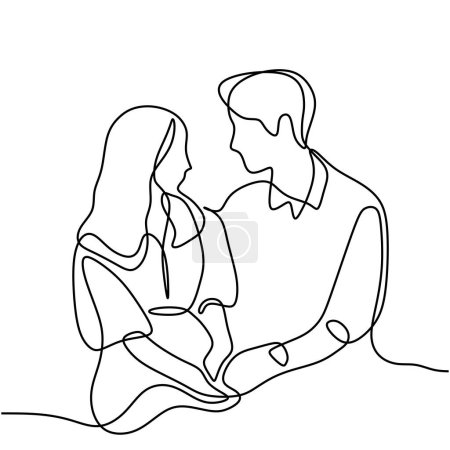 Téléchargez les illustrations : Couple romantique amoureux. Dessin continu d'une seule ligne d'art. Illustration vectorielle homme et femme datant. - en licence libre de droit