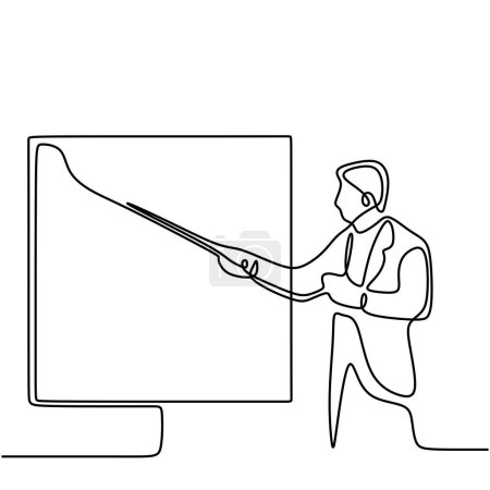 Illustration for Man doing presentation and teaching in one line design. business presentation and teaching vector illustration, - Royalty Free Image