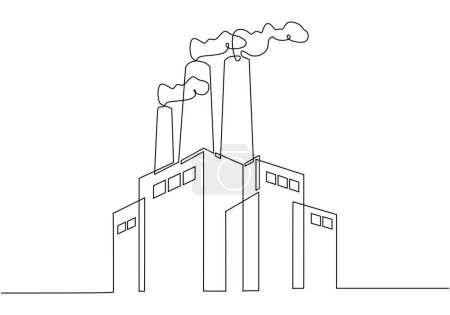 Illustration for Continuous one line drawing industrial plant outline. Factory architecture buildings and landmark. Air pollution ecology concept. - Royalty Free Image