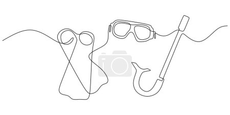Illustration for Continuous one line drawing snorkel glasses. Scuba diving mask for swimming. Vector illustration sport vacation activity symbol. - Royalty Free Image