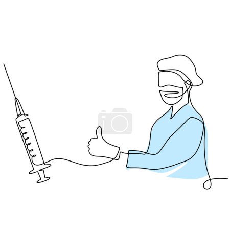 Ilustración de Enfermera dibujo de una línea. Profesionalidad sanitaria única continua. - Imagen libre de derechos