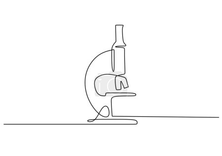 Illustration for Continuous line drawing microscope. Science equipment for biology analyzing. - Royalty Free Image