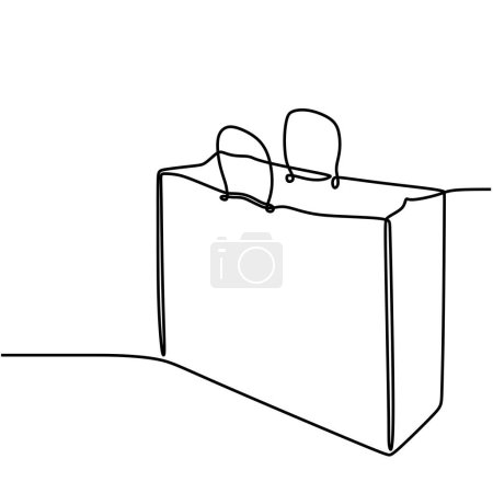 Illustration for Shopping bag in continuous one line art drawing. Paper package minimalist. - Royalty Free Image