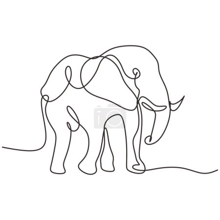 Téléchargez les illustrations : Éléphant en dessin continu d'une ligne d'art. Illustration vectorielle isolée. Design minimaliste dessiné à la main. - en licence libre de droit