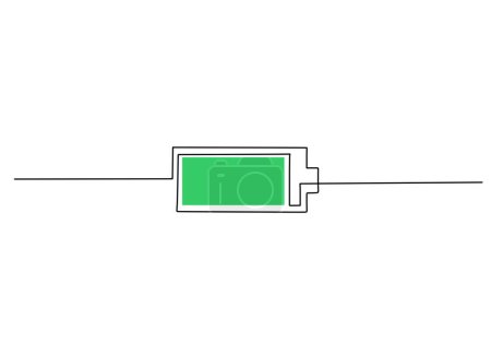 One line drawing of battery full of charge. Energy concept object vector illustration.