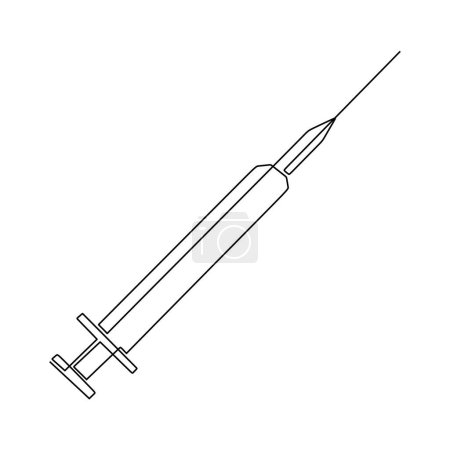 Ilustración de Jeringa con vector de aguja. Equipo médico continuo dibujo de una línea. - Imagen libre de derechos