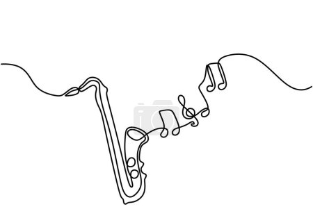 Illustration for Continuous line drawing of classical saxophone. Saxophone jazz music instrument. - Royalty Free Image