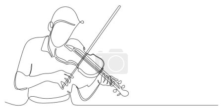 Téléchargez les illustrations : Illustration vectorielle d'un violoniste linéaire. Dessin à une ligne de l'homme debout jouant du violon instrument de musique. - en licence libre de droit