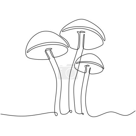 Mushroom line drawing. Nature food concept in continuous one single outline. Vector illustration isolated. Minimalist design handdrawn.