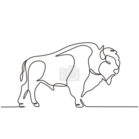 Ilustración de Dibujo continuo de la línea de American Bison. Animal de búfalo en pie. Concepto de vida silvestre. Ilustración vectorial aislada. Diseño minimalista a mano. - Imagen libre de derechos