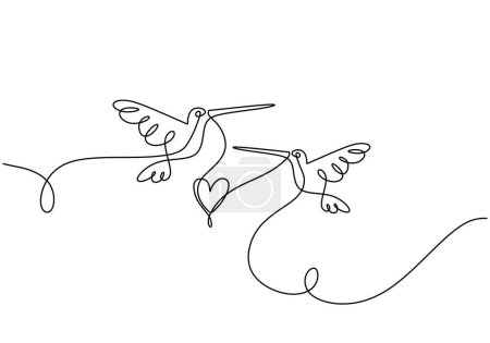 Ilustración de Pareja de colibríes en continuo dibujo de una línea. Ilustración vectorial aislada. Diseño minimalista a mano. - Imagen libre de derechos