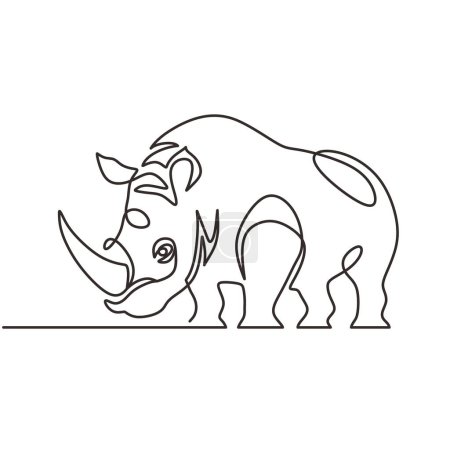 Illustration for Rhino or rhinoceros in continuous one line art drawing. Wild animal theme. Vector illustration isolated. Minimalist design handdrawn. - Royalty Free Image