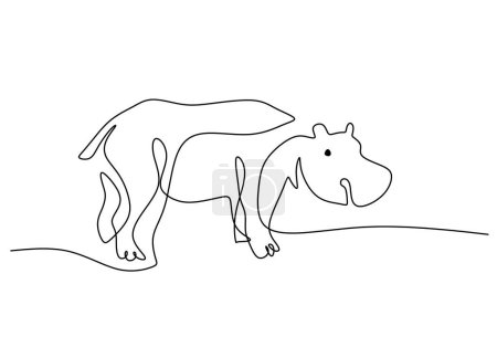 Illustration for Hippopotamus in Continuous single line art drawing. Hippo animal wildlife. Vector illustration isolated. Minimalist design handdrawn. - Royalty Free Image