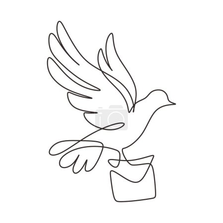 Ilustración de Dibujo continuo de línea. Paloma pájaro con sobre de letras. Mensaje símbolo postal concepto. Ilustración vectorial aislada. Diseño minimalista a mano. - Imagen libre de derechos