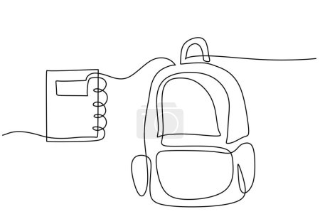 Illustration for Continuous one line drawing. School bag with books. Education back to school concept. - Royalty Free Image