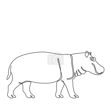 Téléchargez les illustrations : Hipopotame Dessin d'art continu à une ligne. Faune animale hippopotame. Illustration vectorielle isolée. Design minimaliste dessiné à la main. - en licence libre de droit