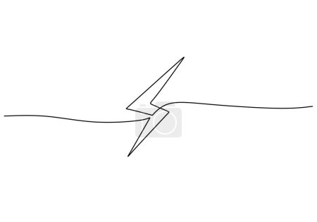 Energía eléctrica del rayo en dibujo continuo de una línea de arte. Signo de perno de destello símbolo.