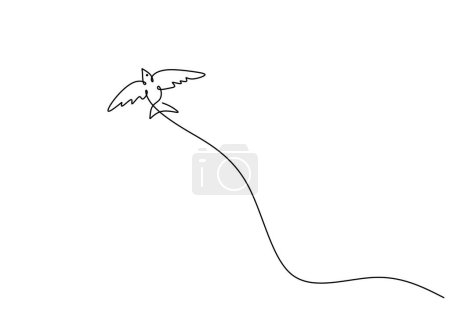 Téléchargez les illustrations : Avalez un dessin d'art linéaire. Oiseau animal volant contour continu. Illustration vectorielle isolée. Design minimaliste dessiné à la main. - en licence libre de droit