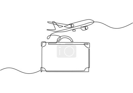 Ilustración de Recorra una línea continua de dibujo. Avión con maleta. Ilustración vectorial aislada. Diseño minimalista a mano. - Imagen libre de derechos