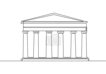 Illustration for Parthenon Greece traditional house in continuous one line art drawing. Traditional building vector illustration editable stroke. - Royalty Free Image