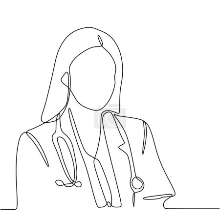 Téléchargez les illustrations : Médecin féminin dans un dessin d'art continu d'une ligne. Illustration vectorielle profession de femme. - en licence libre de droit