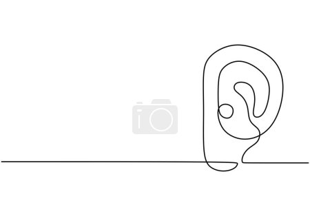 Illustration for Ear one line art drawing. Continuous contour outline body part. Editable stroke vector illustration - Royalty Free Image